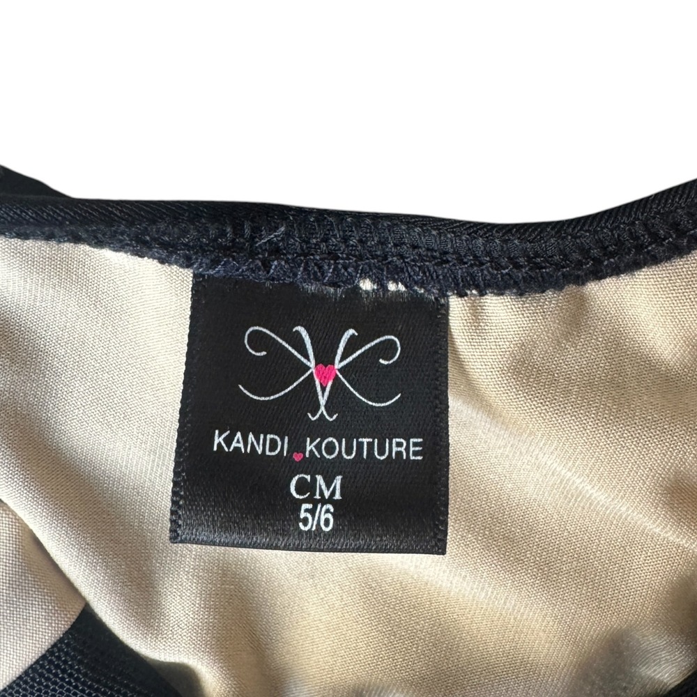 Kandi Kouture Girls Black Mesh Panel Short Sleeve Dance Leotard Size CM 5/6 - Picture 5 of 5